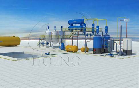 The process demo of waste oil to diesel distillation plant